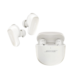 A pair of sleek, noise-canceling earbuds designed for women, displayed in a compact charging case, ideal for blocking out noise during travel and enhancing the listening experience on the go.