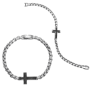 A stylish David Yurman silver cross bracelet for him in a one year anniversary gift guide
