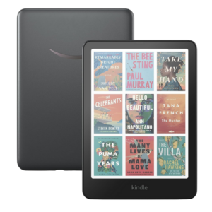Close-up of Kindle Color screen displaying a book – part of our curated gift guide for the man who loves to travel.