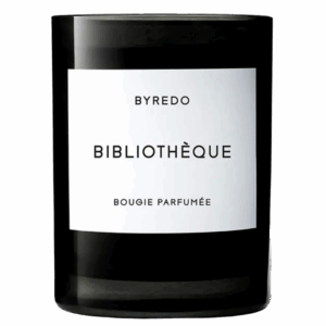 A designer candle for a men by Byredo in the scent Bibliotheque.